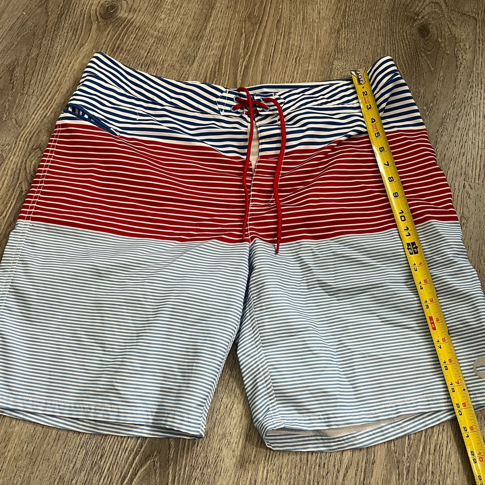 Men's Striped Swim Shorts - Red, Blue, and White